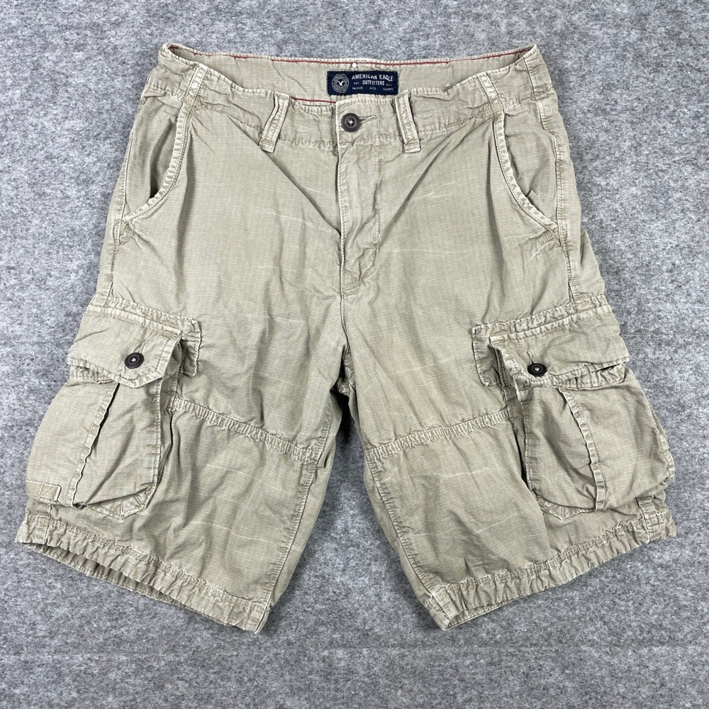 American Eagle Cargo Shorts Mens 32 (Fits 31) Tan Longboard Ripstop Utility